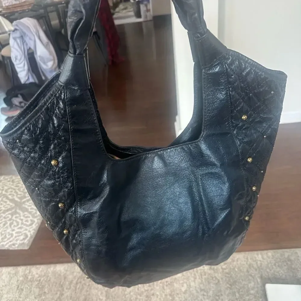 Elliott Luca Large Leather Studded Hobo Bag